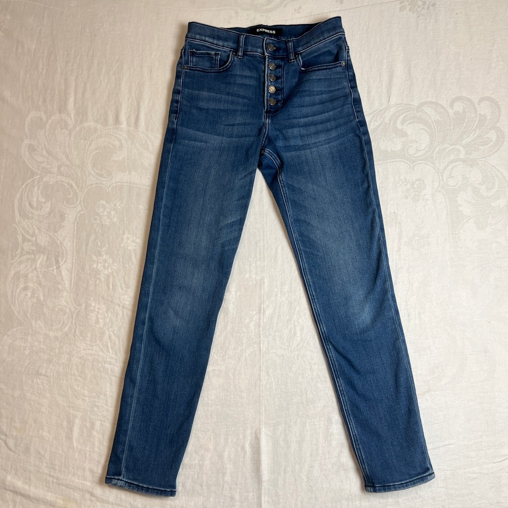 Express‎ High Rise Jeans Womens 2R Ankle Legging Button Fly Medium Wash Stretch